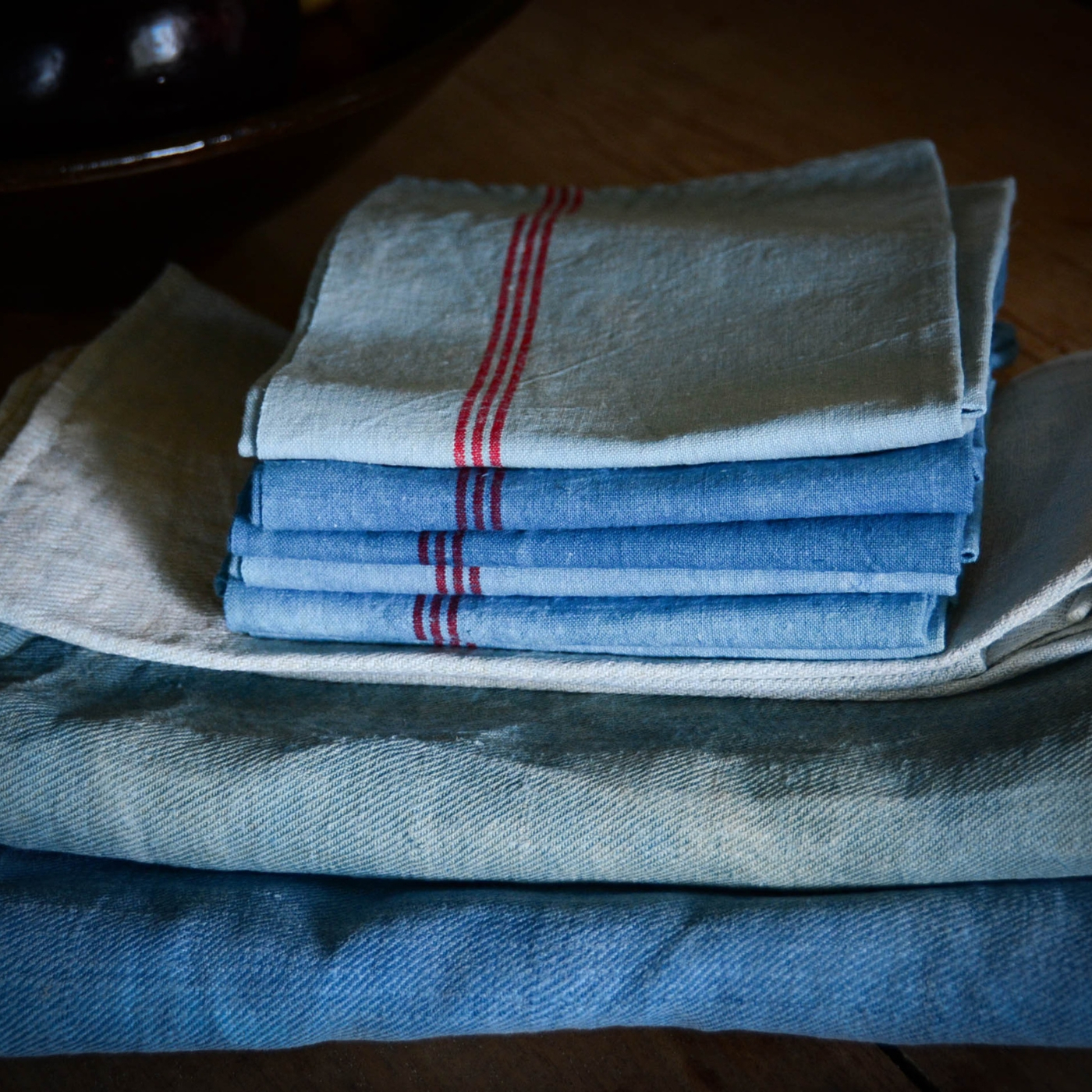 Antique linen tablecloth -Indigo vegetable dye